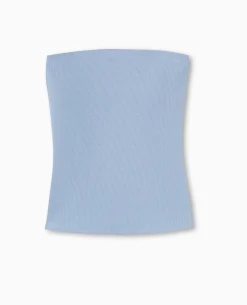 Top Bustier En Maille Côtelée - Bleu