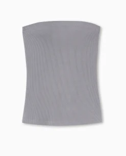 Top Bustier En Maille Côtelée - Gris