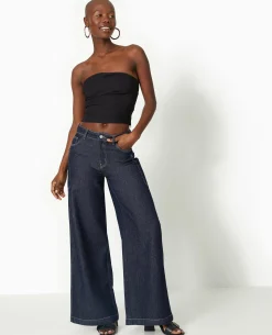 Top Bustier En Tissu Stretch Avec Drapé - Noir