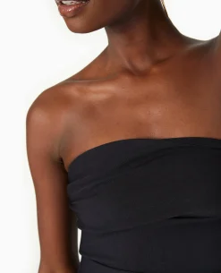 Top Bustier En Tissu Stretch Avec Drapé - Noir