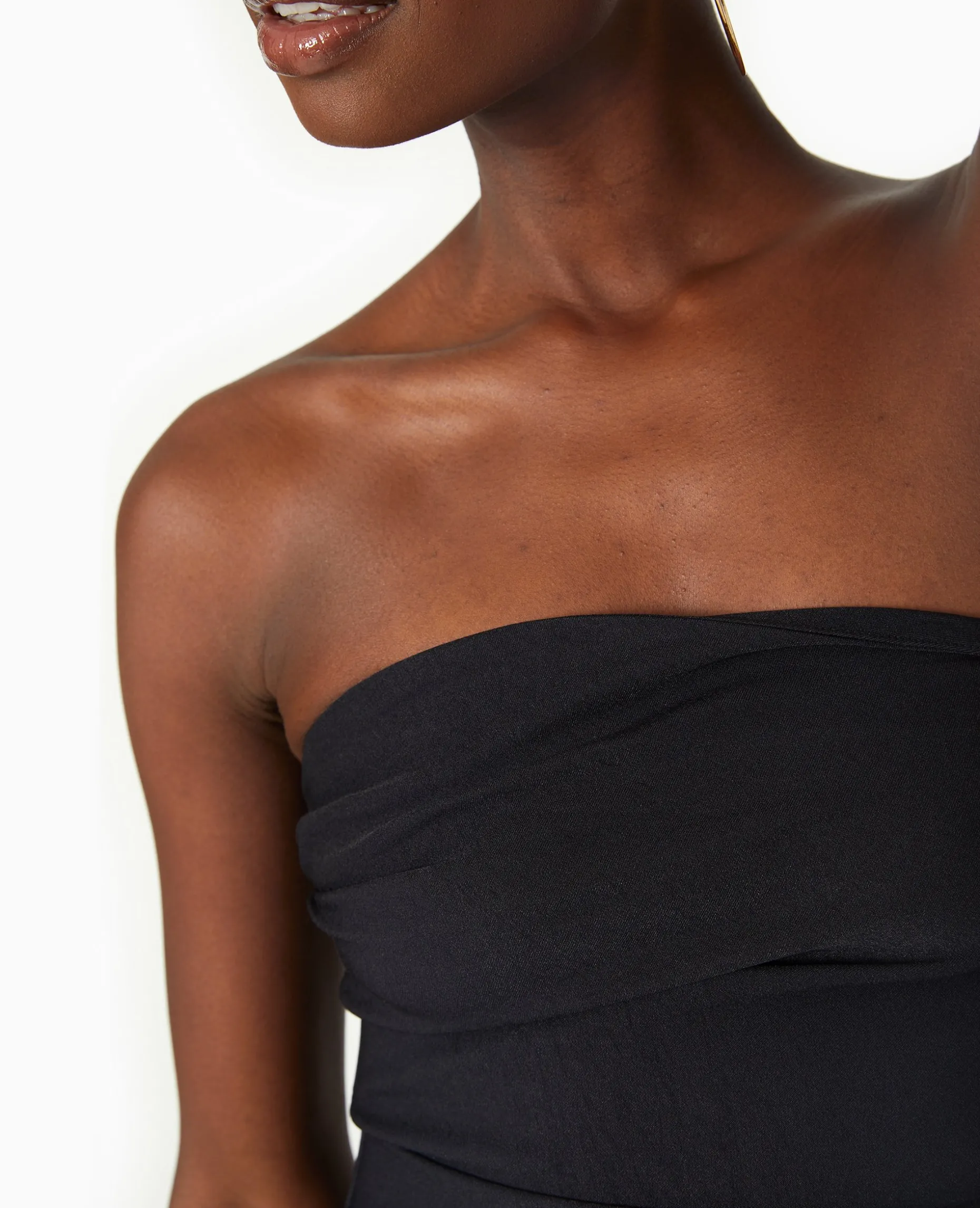 Top Bustier En Tissu Stretch Avec Drapé - Noir