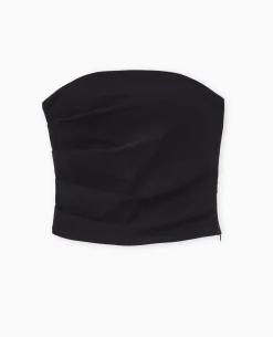 Top Bustier En Tissu Stretch Avec Drapé - Noir