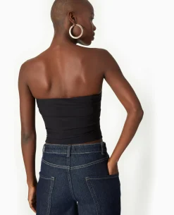 Top Bustier En Tissu Stretch Avec Drapé - Noir