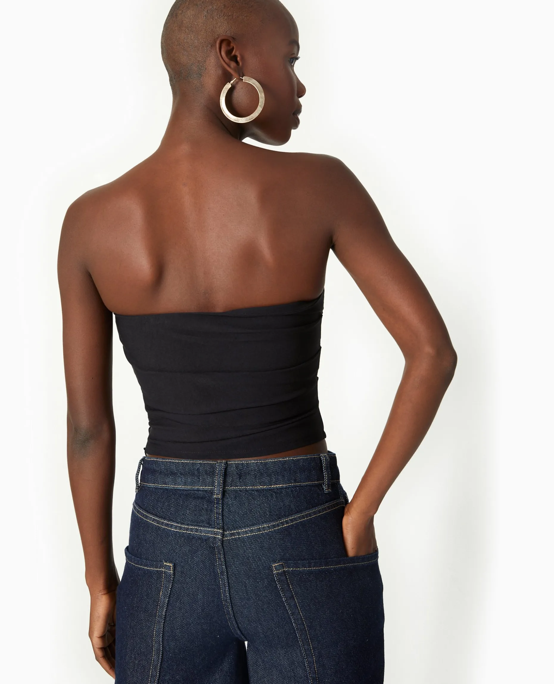 Top Bustier En Tissu Stretch Avec Drapé - Noir