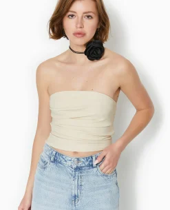 Top Bustier En Tissu Stretch Avec Drapé - Beige