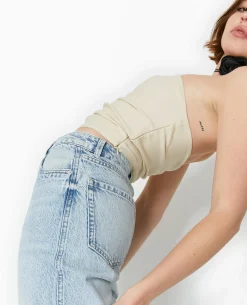 Top Bustier En Tissu Stretch Avec Drapé - Beige