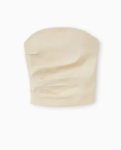 Top Bustier En Tissu Stretch Avec Drapé - Beige