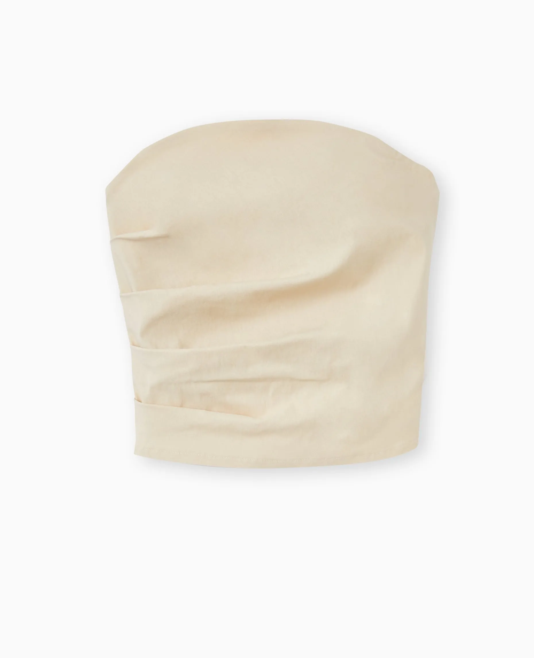 Top Bustier En Tissu Stretch Avec Drapé - Beige