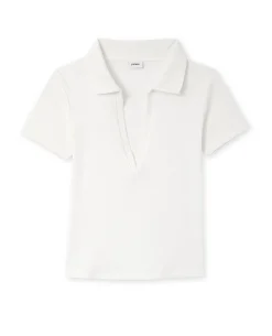 Top Col Polo En Maille Côtelée - Blanc