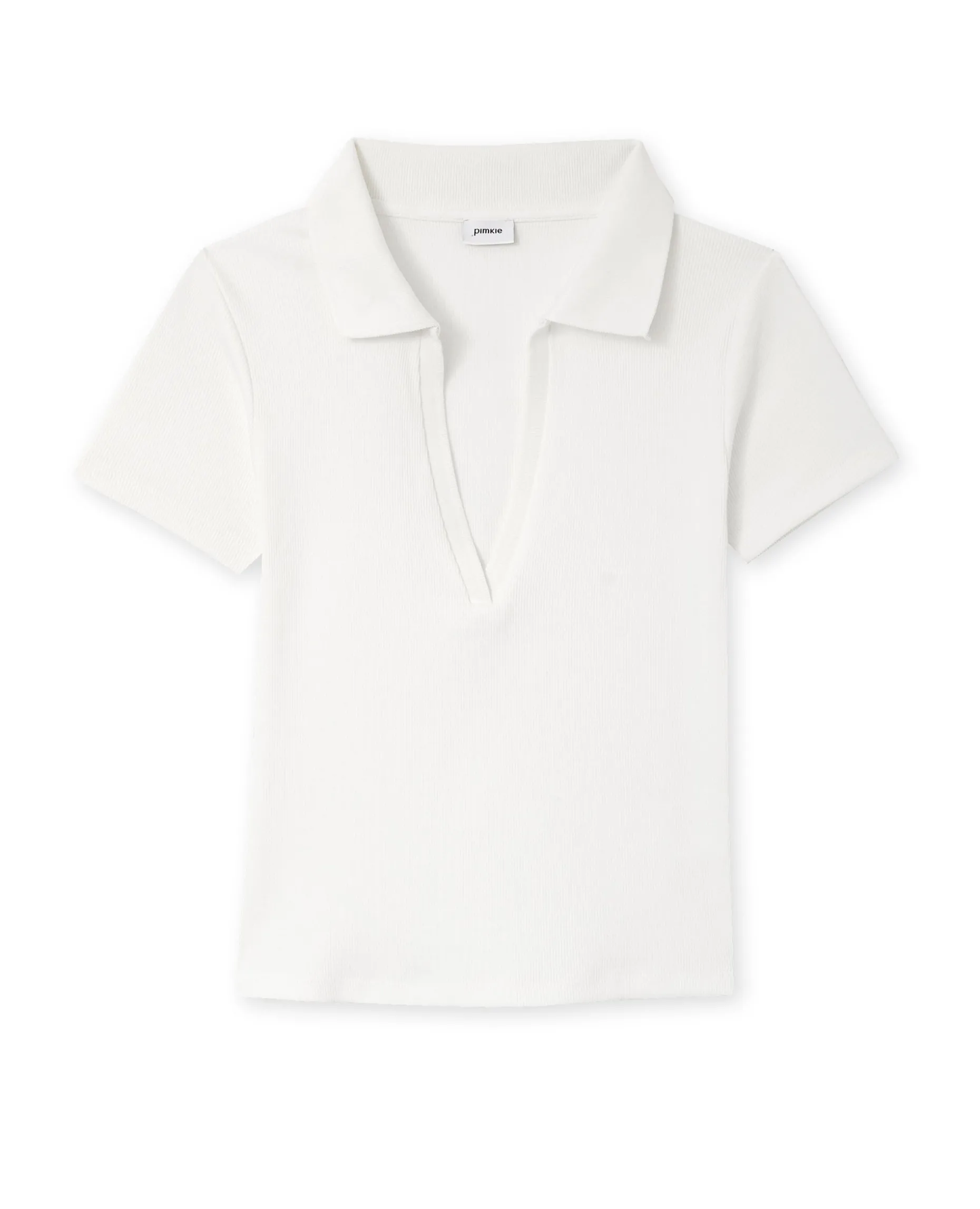 Top Col Polo En Maille Côtelée - Blanc