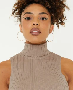Top Col Roulé Sans Manches - Gris Clair