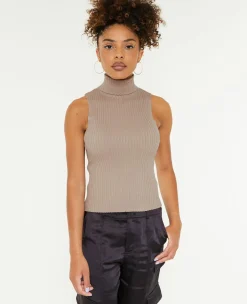 Top Col Roulé Sans Manches - Gris Clair