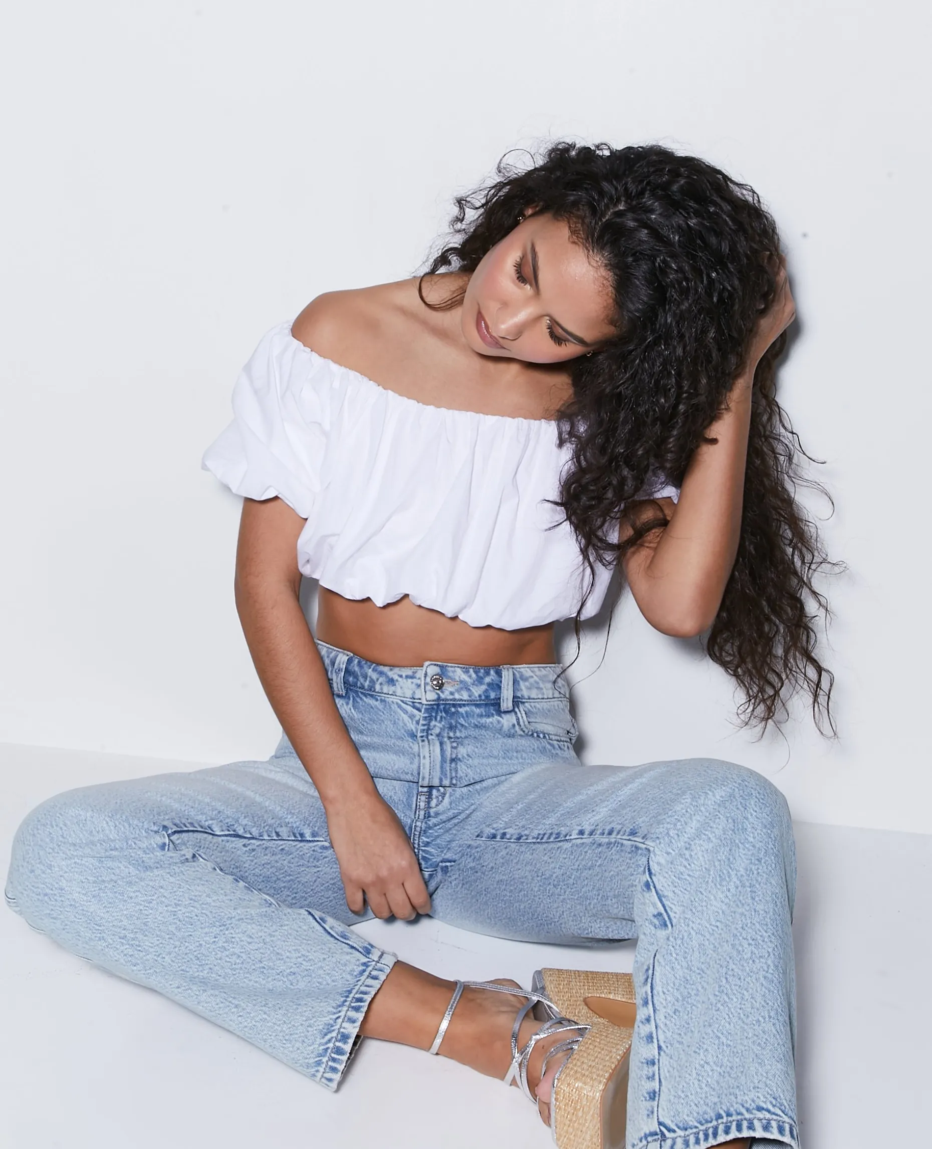 Top Court Avec Encolure Bardot - Blanc