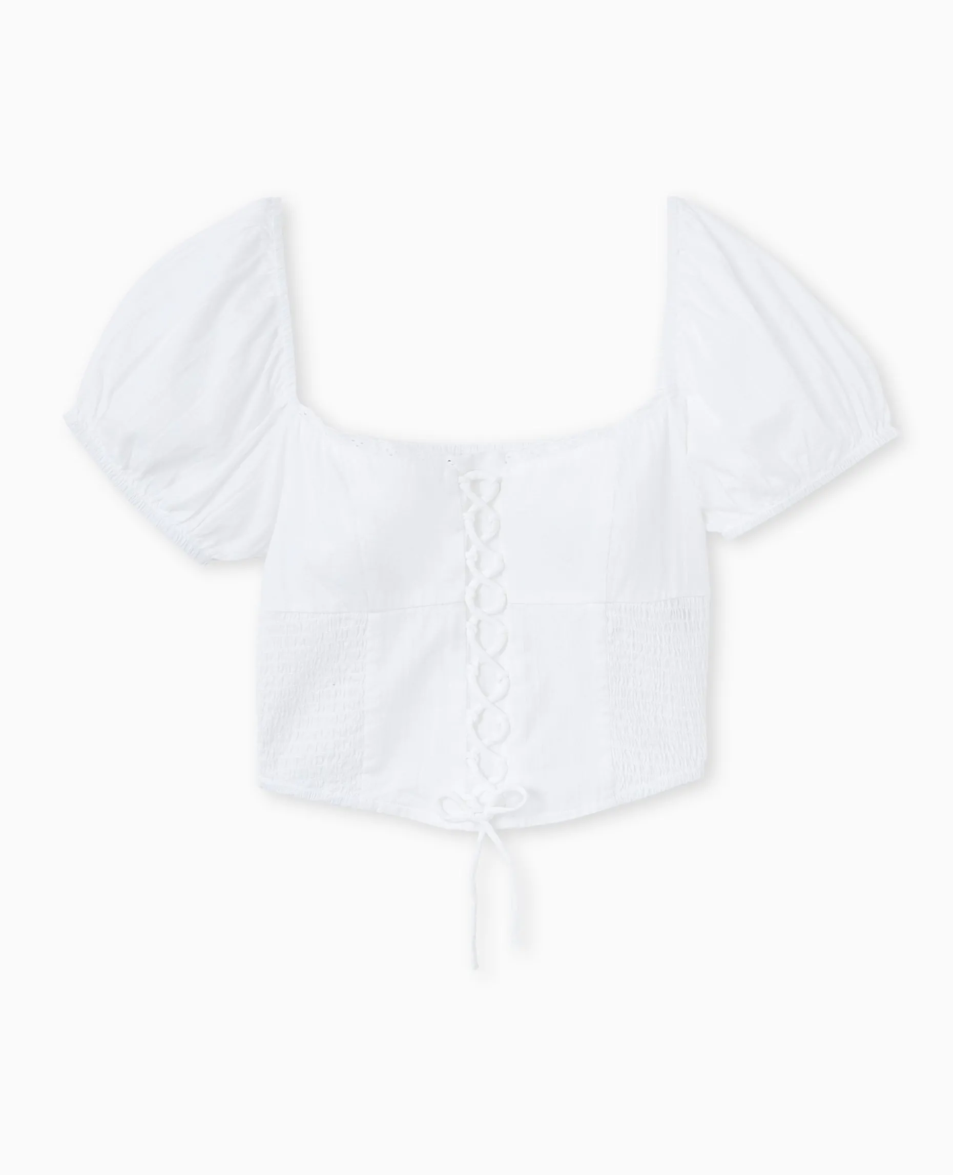 Top Court Avec Laçage Et Smocks - Blanc