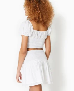 Top Court Avec Laçage Et Smocks - Blanc