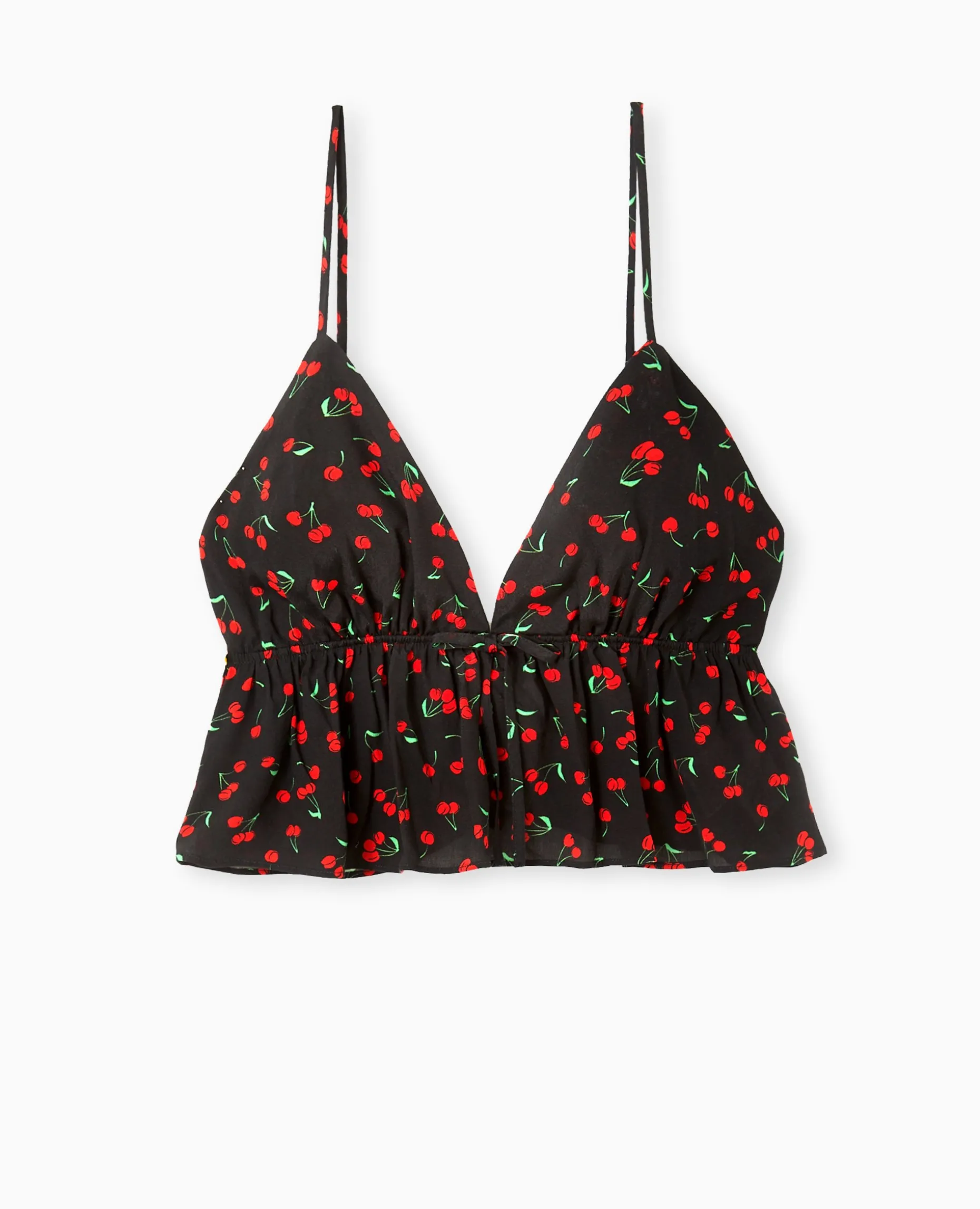 Top Court Dos Dégagé Motif Cerises - Noir