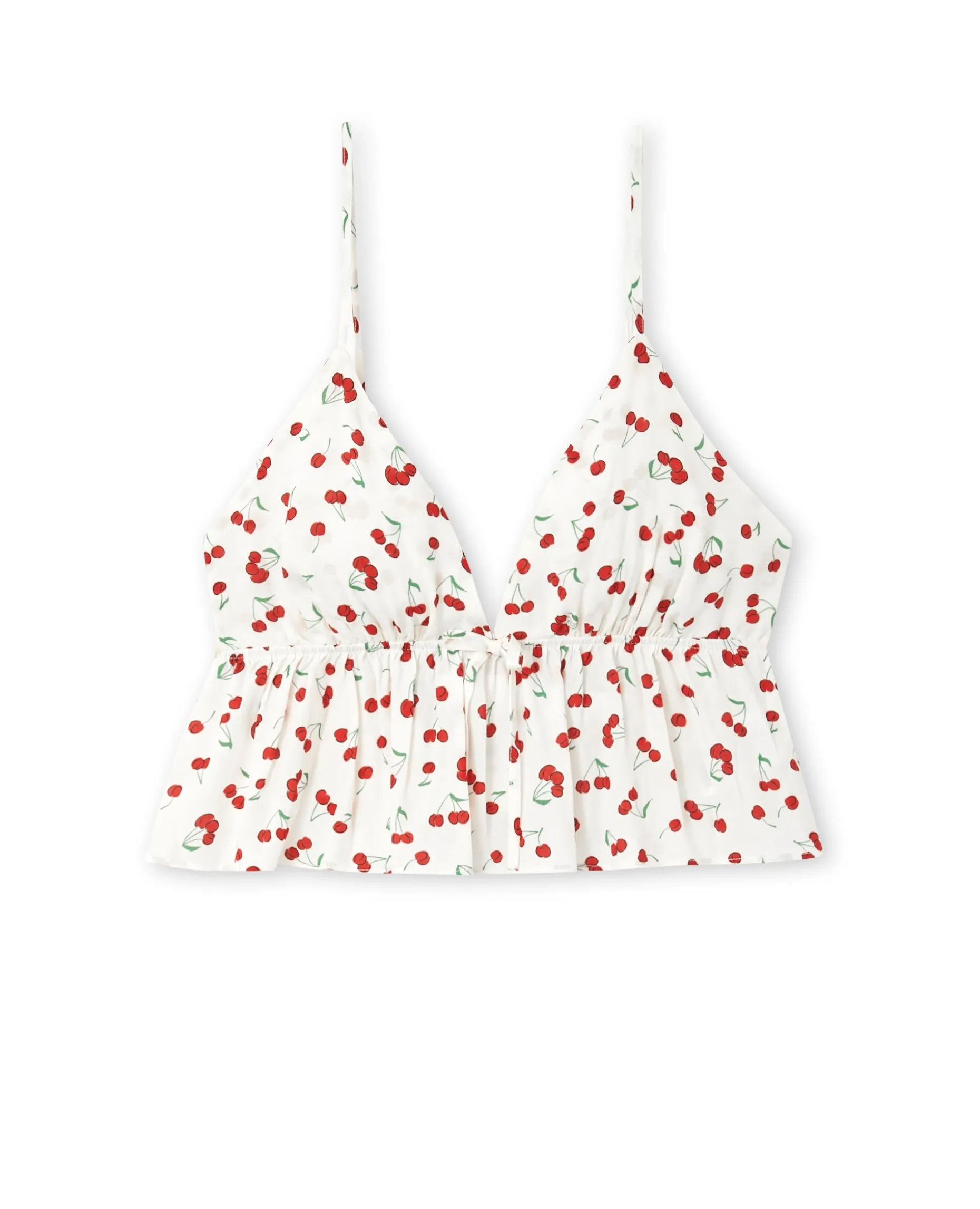 Top Court Dos Dégagé Motif Cerises - Blanc