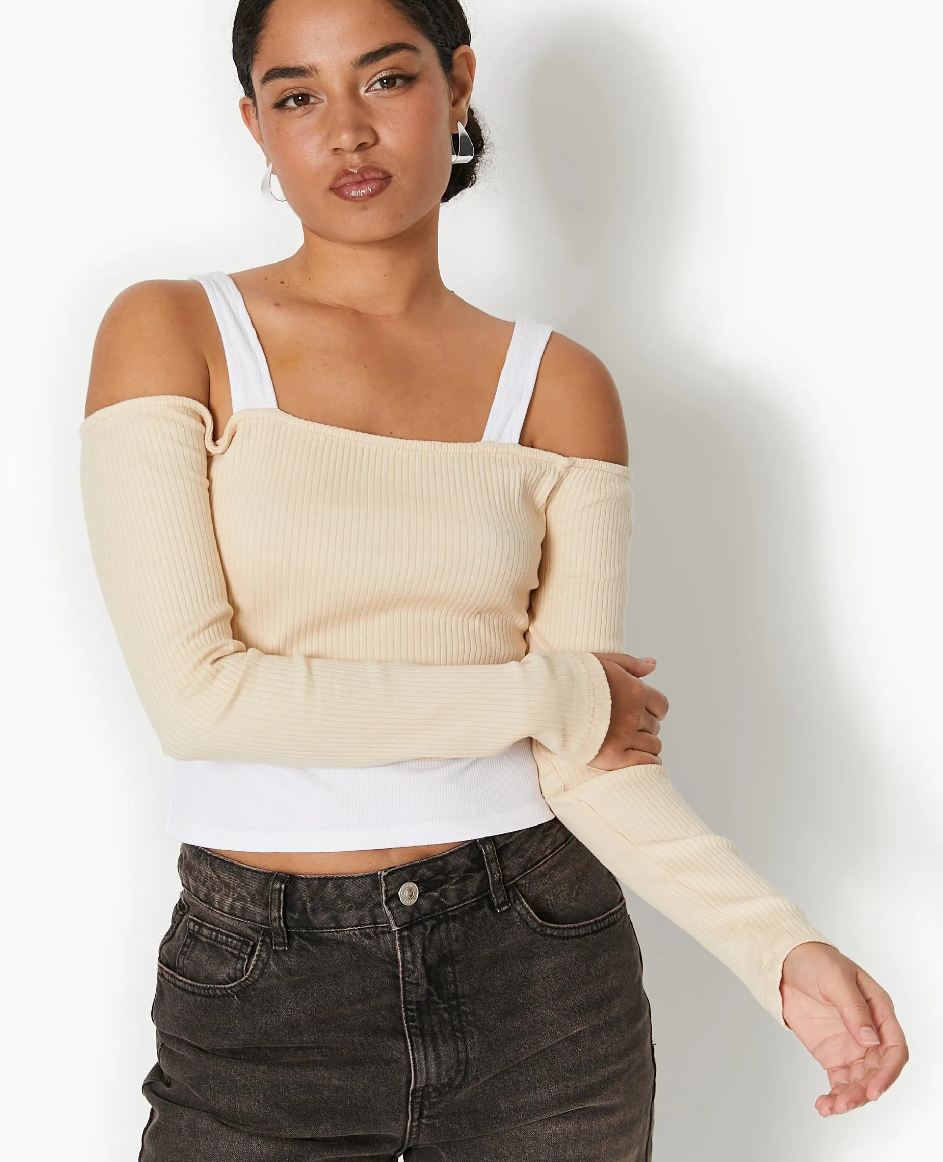 Top Court Effet 2 En 1 - Beige
