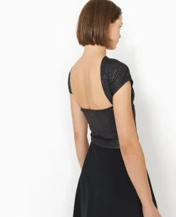 Top Court En Maille Brillante Avec Dos Ouvert - Noir