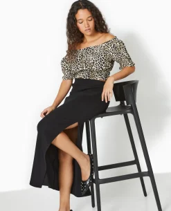 Top Court Encolure Bardot Motif Léopard - Marron