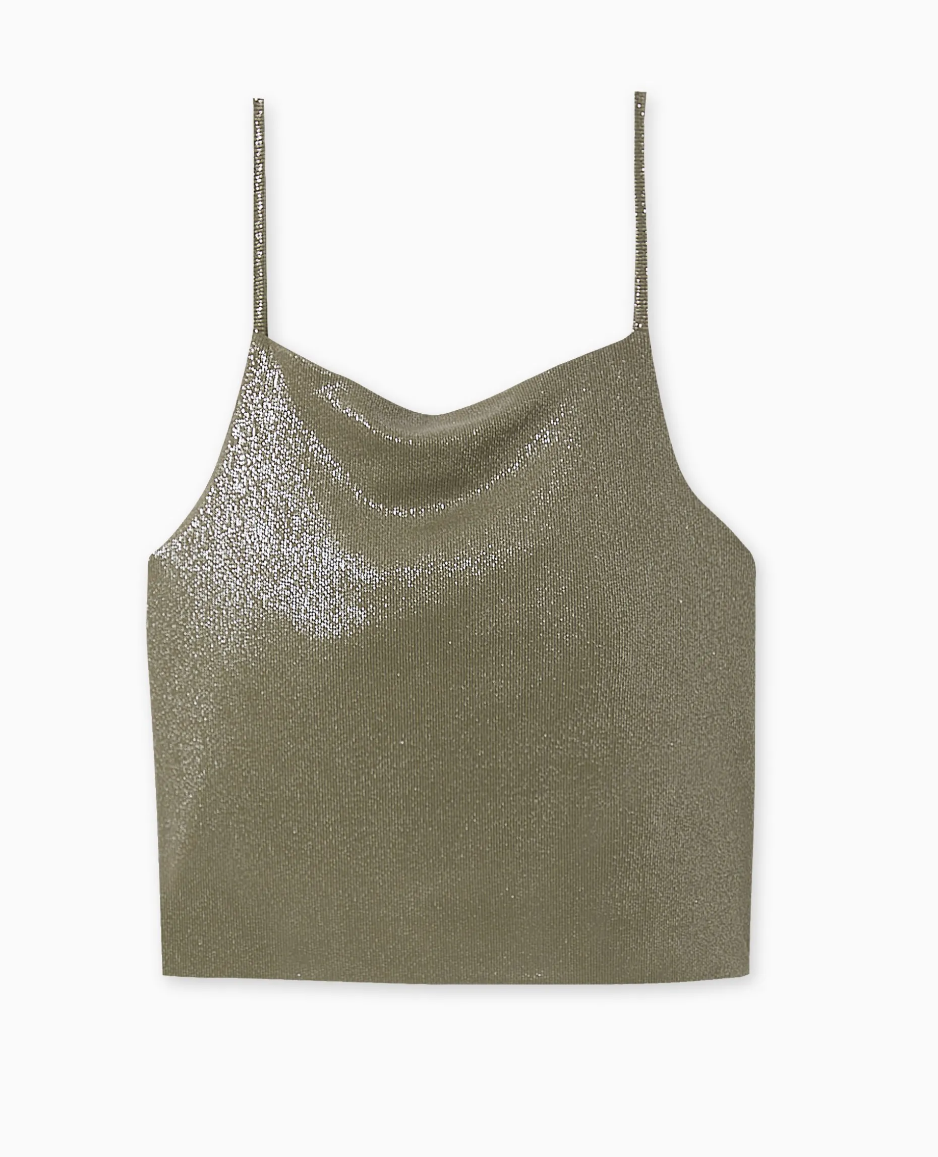 Top Cropped Dos-nu Avec Lurex - Vert Kaki