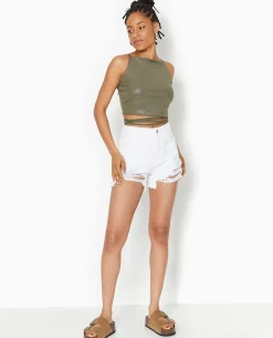 Top Cropped Dos-nu Avec Lurex - Vert Kaki