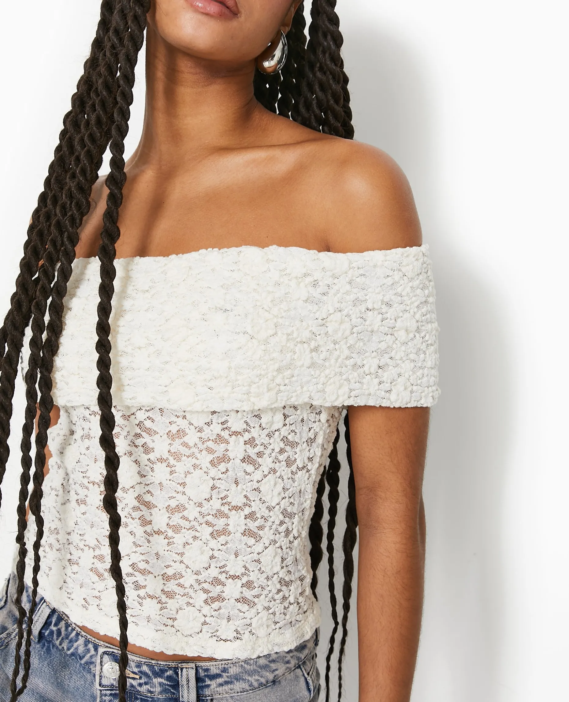 Top En Dentelle Encolure Bardot - Blanc
