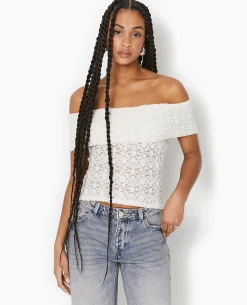 Top En Dentelle Encolure Bardot - Blanc