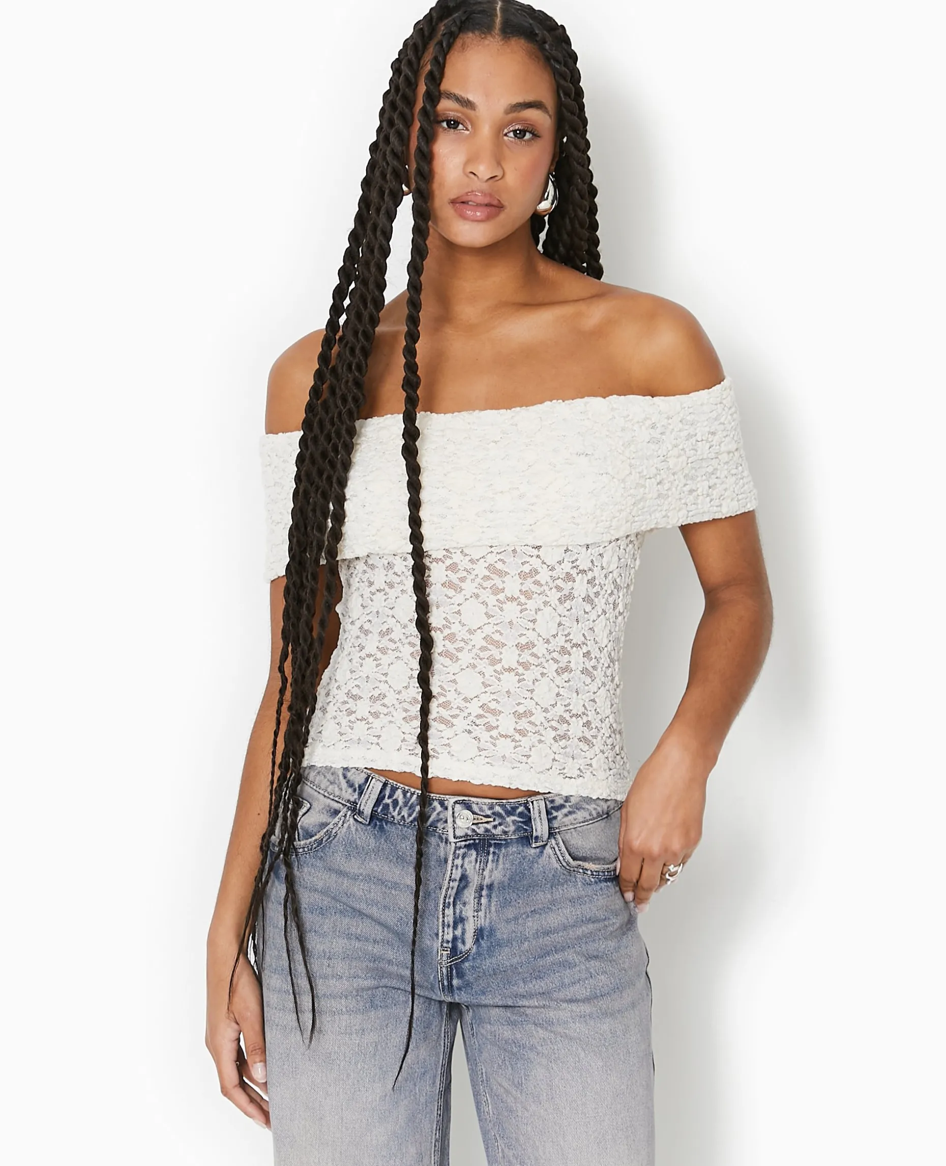 Top En Dentelle Encolure Bardot - Blanc