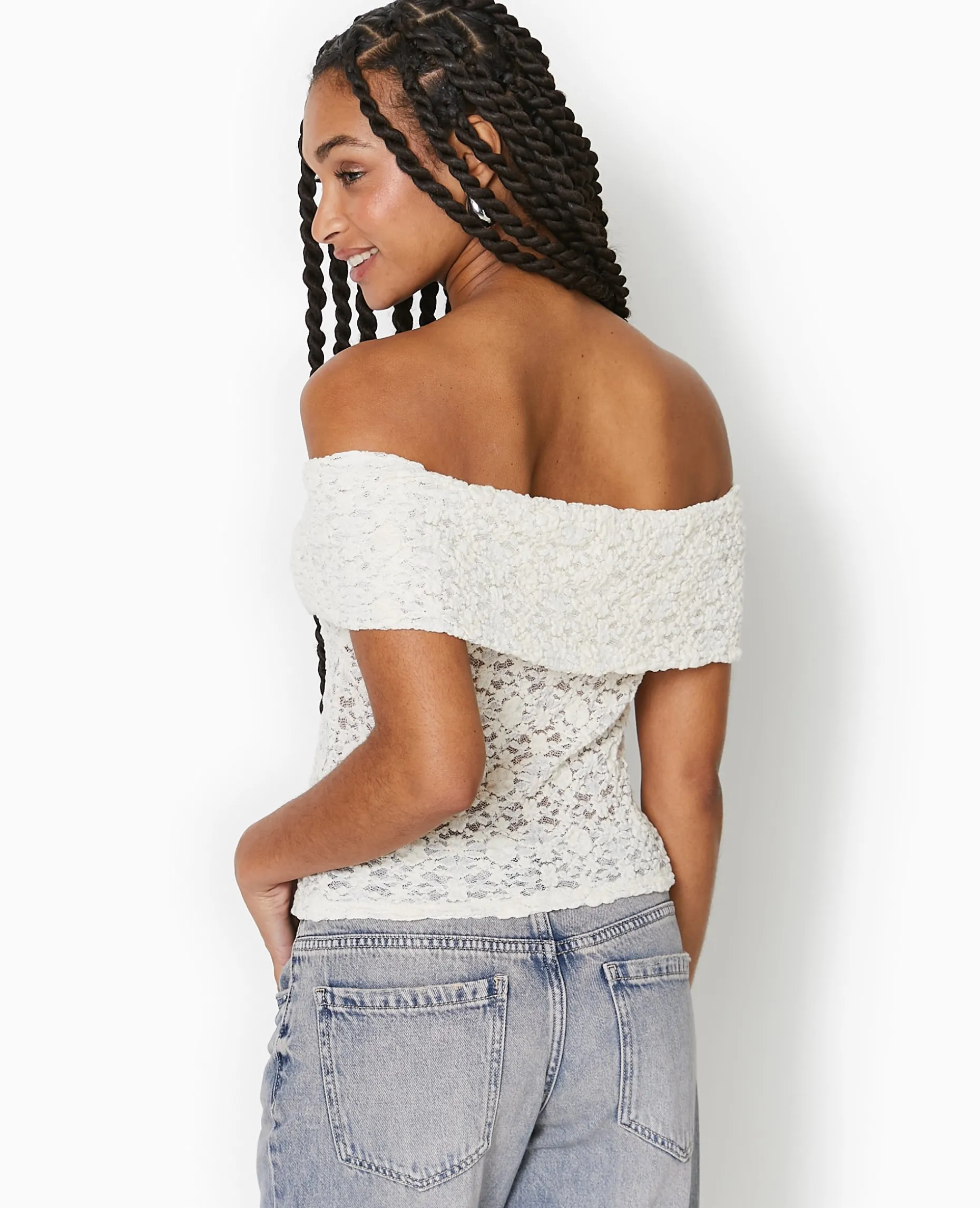 Top En Dentelle Encolure Bardot - Blanc