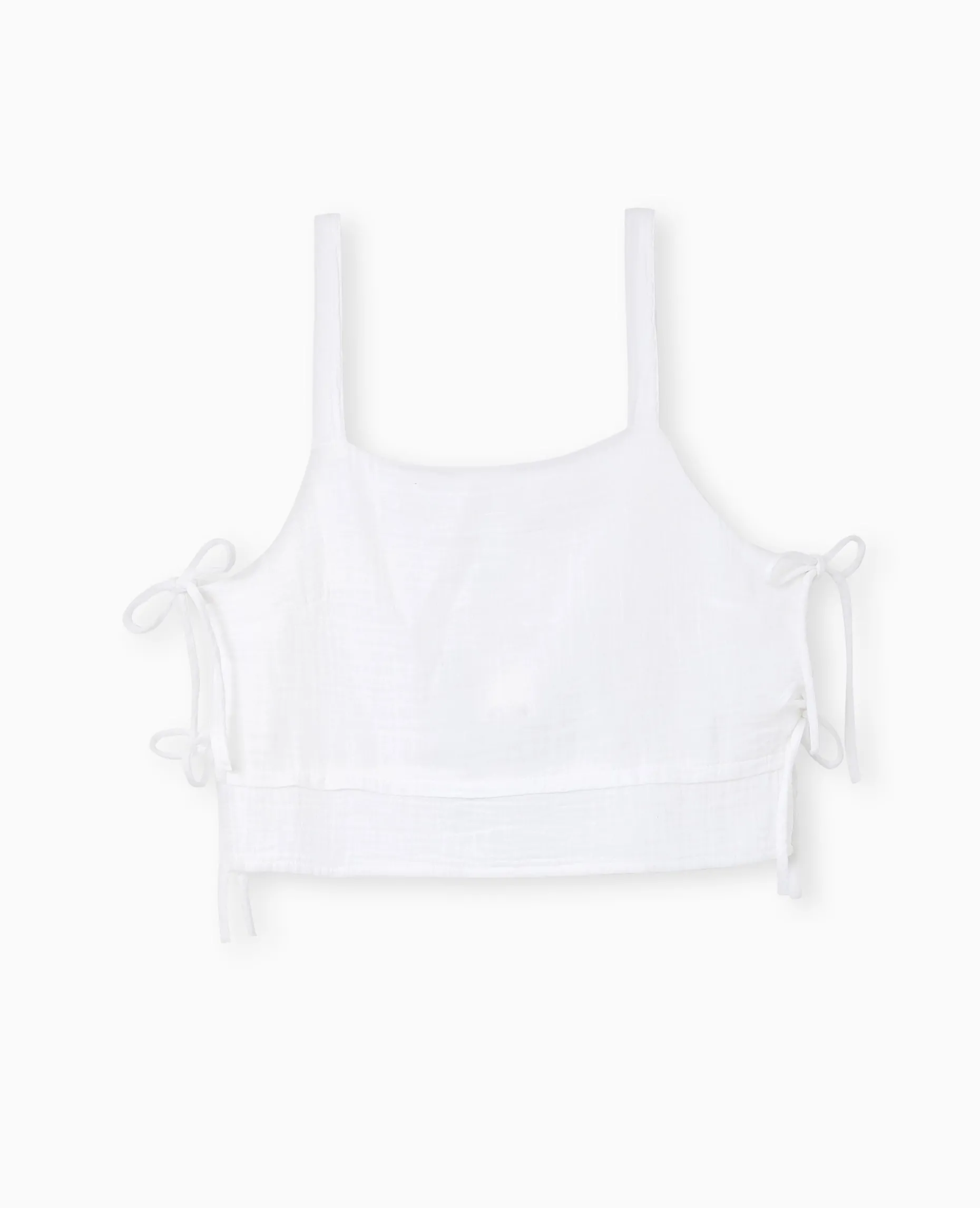 Top En Gaze De Coton Avec Nœuds Sur Les Côtés - Blanc