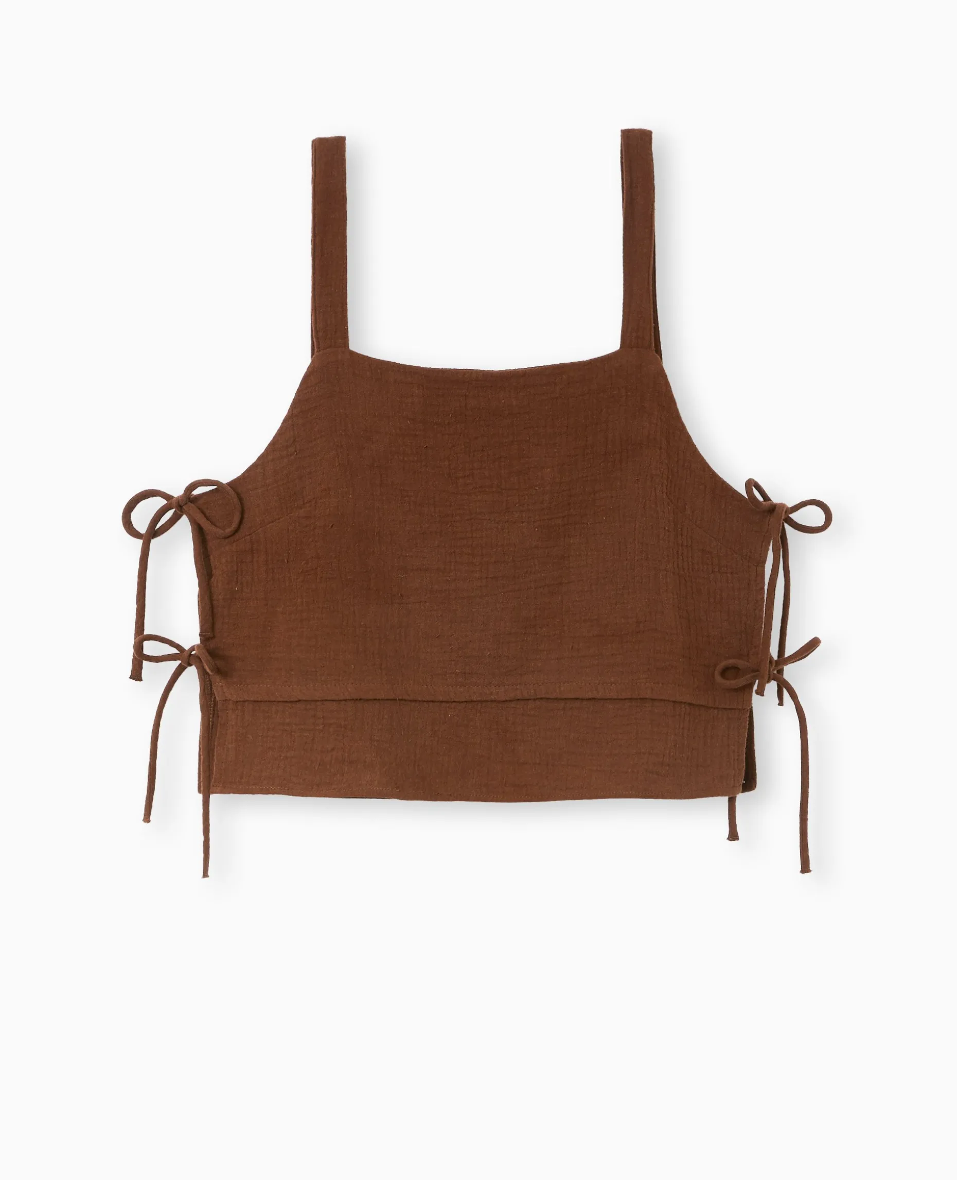 Top En Gaze De Coton Avec Nœuds Sur Les Côtés - Marron