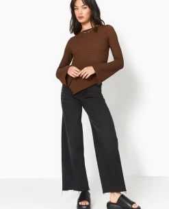 Top En Tissu Gaufré Avec Manches Flare - Marron