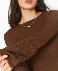 Top En Tissu Gaufré Avec Manches Flare - Marron