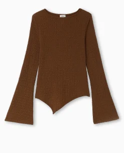Top En Tissu Gaufré Avec Manches Flare - Marron