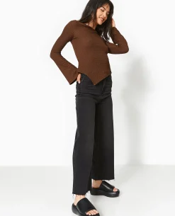 Top En Tissu Gaufré Avec Manches Flare - Marron