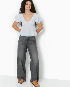 Top En Tissu Léger Avec Dentelle Et Smocks - Bleu