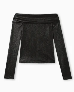 Top Encolure Bardot Avec Paillettes - Noir
