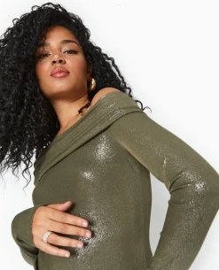 Top Encolure Bardot Avec Paillettes - Vert Kaki