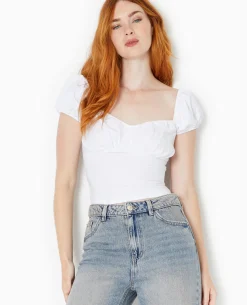 Top Encolure Bardot Avec Smock Dos - Blanc