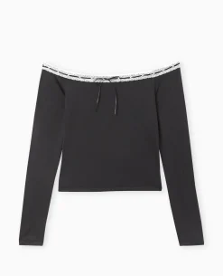 Top Encolure Bardot Avec Noeud Contrasté - Noir