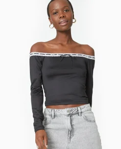 Top Encolure Bardot Avec Noeud Contrasté - Noir