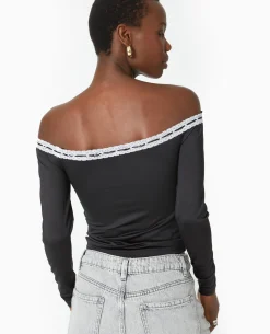 Top Encolure Bardot Avec Noeud Contrasté - Noir