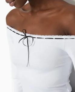 Top Encolure Bardot Avec Noeud Contrasté - Blanc