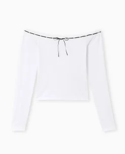 Top Encolure Bardot Avec Noeud Contrasté - Blanc