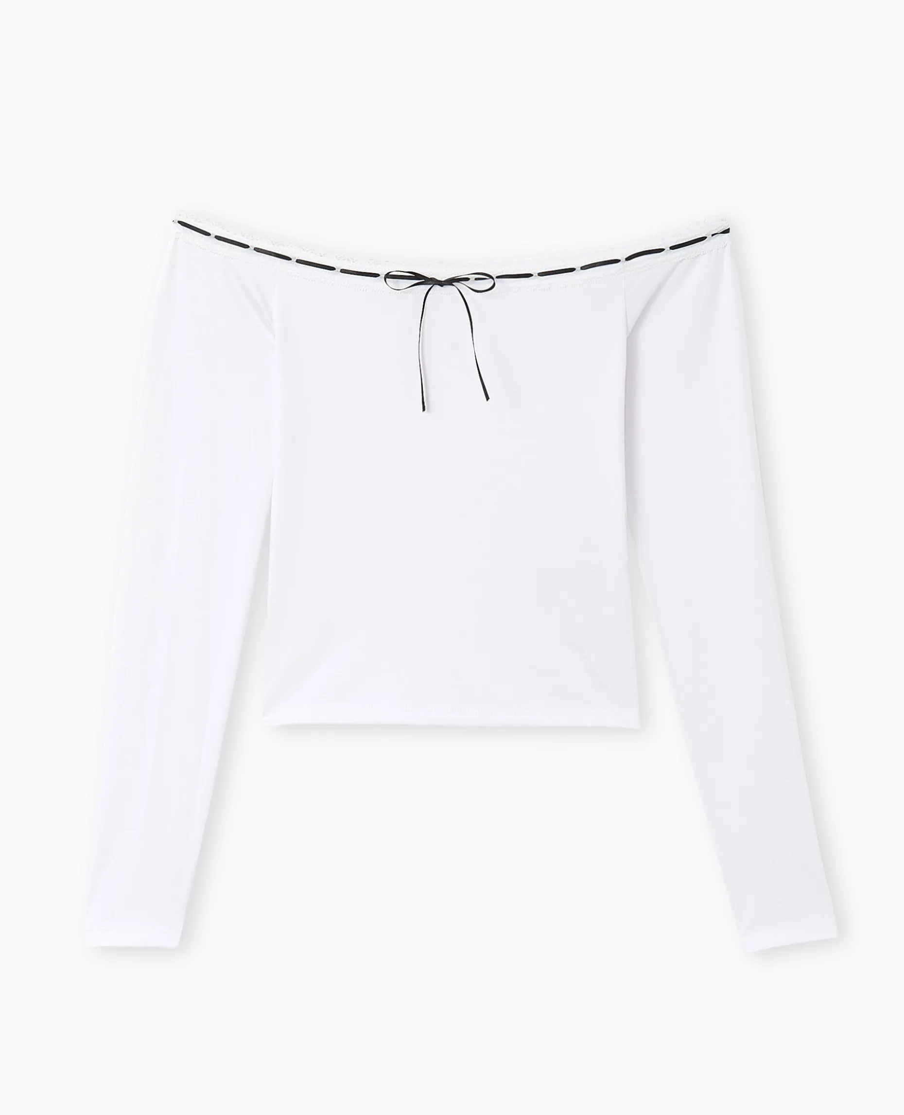 Top Encolure Bardot Avec Noeud Contrasté - Blanc