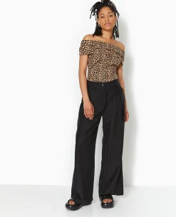 Top Encolure Bardot Motif Léopard - Marron