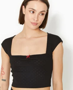 Top Maille Fantaisie Avec Nœud Contrasté - Noir