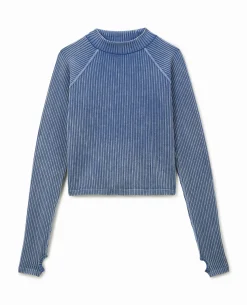 Top Manches Longues En Maille Côtelée Effet Rayé - Bleu