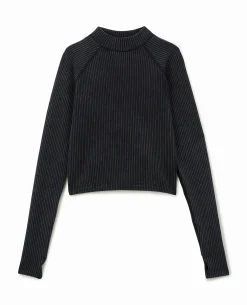 Top Manches Longues En Maille Côtelée Effet Rayé - Gris